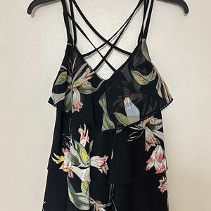 White House Black Market Floral Ruffle Tiered Strappy Cross Back Tank Blouse XS